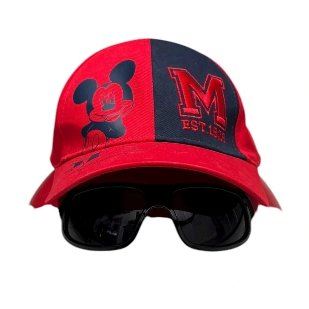 Disney Mickey & Friends Kid’s Red Baseball Cap W/ Built In Black Sunglasses